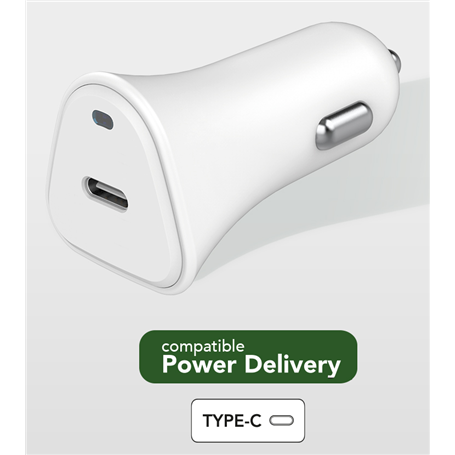 Chargeur voiture USB C PD 25W Power Delivery Souple Blanc Just Green