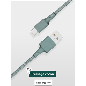 Câble Recyclable en coton USB A/micro USB 2m Night Green Just Green