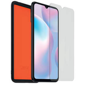Pack Coque souple Noire intérieur Orange + Protège-écran en Verre trem