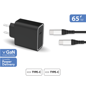 Chargeur maison 65W Power Delivery GaN + Câble Renforcé USB C/USB C No