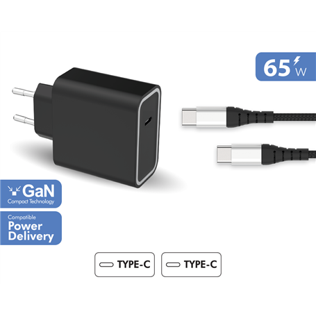 Chargeur maison 65W Power Delivery GaN + Câble Renforcé USB C/USB C No