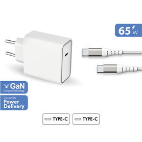 Chargeur maison 65W Power Delivery GaN + Câble Renforcé USB C/USB C Bl