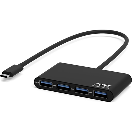 USB C 3.0 to 4 ports USB A 2.0 Hub Black Port