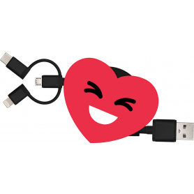 Câble 3 en 1 Suzy USB A/micro USB & USB C & Lightning 1m Coeur Yello K