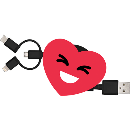 Câble 3 en 1 Suzy USB A/micro USB & USB C & Lightning 1m Coeur Yello K