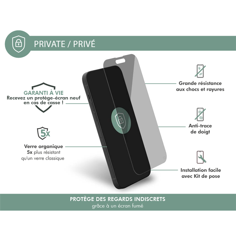 Image secondaire de Protège écran iPhone 14 Pro Plat Privé - Garanti à vie Force Glass