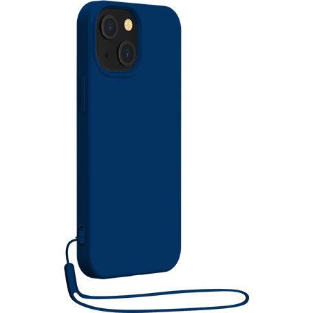 Coque Silicone + dragonne assortie Bleu marine pour iPhone 14 Plus Big
