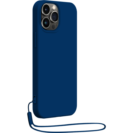 Coque Silicone + dragonne assortie Bleu marine pour iPhone 14 Pro Bigb