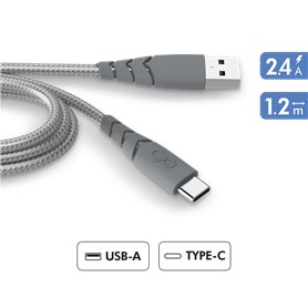 Câble Ultra-renforcé USB A/USB C 1,2m 3A Gris - Garanti à vie - 100% P