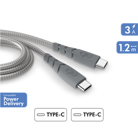 Câble Ultra-renforcé USB C/USB C 1,2m 3A Gris - Garanti à vie - 100% P