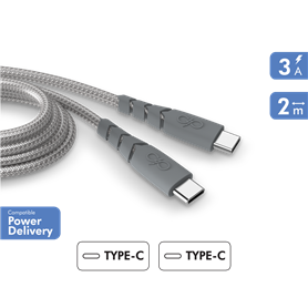 Câble Ultra-renforcé USB C/USB C 2m 3A Gris - Garanti à vie - 100% Pla