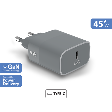 Chargeur maison USB C 45W Power Delivery GaN Gris - Garanti à vie Forc