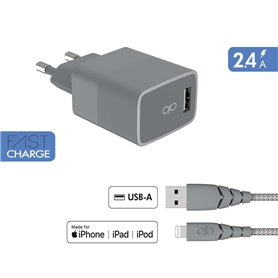 Chargeur maison 2.4A FastCharge Garanti à vie + Câble USB A/Lightning 