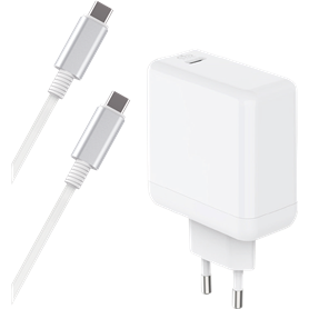 Chargeur maison USB C 65W Power Delivery GaN + Câble USB C/USB C Blanc