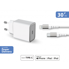 Chargeur maison 30W Power Delivery Garanti à vie + Câble USB C/Lightni