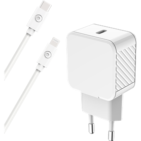 Chargeur maison USB C 20W Power Delivery + Câble USB C/Lightning Blanc