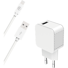 Chargeur maison USB A 2.4A FastCharge + Câble USB A/Lightning Blanc - 