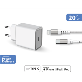 Chargeur maison 20W Power Delivery + Câble renforcé USB C/Lightning Ga