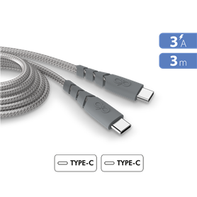 Câble Ultra-renforcé USB C/USB C 3m 3A Gris - Garanti à vie - 100% Pla