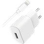 Chargeur maison USB A 2.4A FastCharge + Câble USB A/Lightning Blanc WO