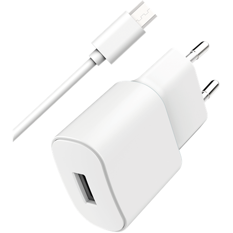 Chargeur maison USB A 2.4A FastCharge + Câble USB A/micro USB Blanc WO