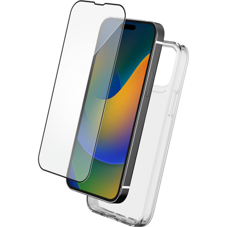 Pack iPhone 15 Pro Accessoires Coque Transparente + Verre trempé + Sma