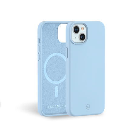 Coque Renforcée iPhone 15 Plus Silicone Compatible MagSafe Bleu Ciel -
