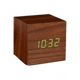 Wooden CUBE CLICK CLOCK WALNUT/ GREEN LED