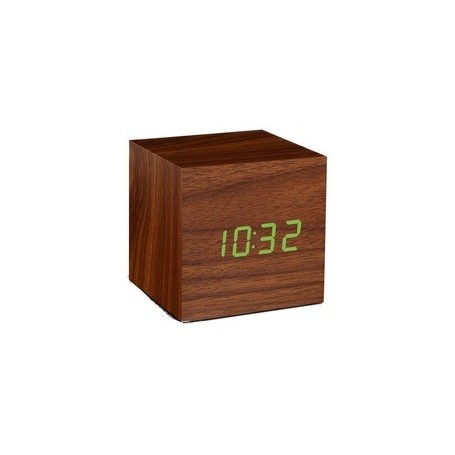 Wooden CUBE CLICK CLOCK WALNUT/ GREEN LED