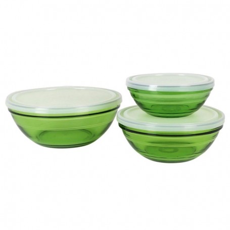 Set de Bols Duralex 3 Pièces Vert Avec couvercle