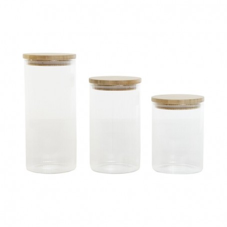 Set de 3 Boites Home ESPRIT Transparent Silicone Bambou Verre Borosilicaté 10 x 10 x 22,3 cm