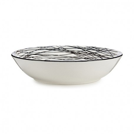 Assiette creuse Rayures Noir Blanc Ø 20 cm Porcelaine (6 Unités)