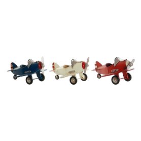 Véhicule DKD Home Decor Décoratif Bleu Blanc Rouge Avion Vintage 17,5 