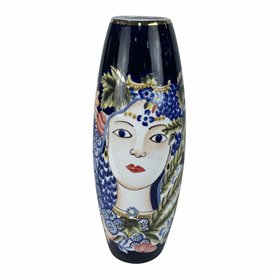 Vase DKD Home Decor 14 x 14 x 39 cm Visage Porcelaine Bleu Multicouleu