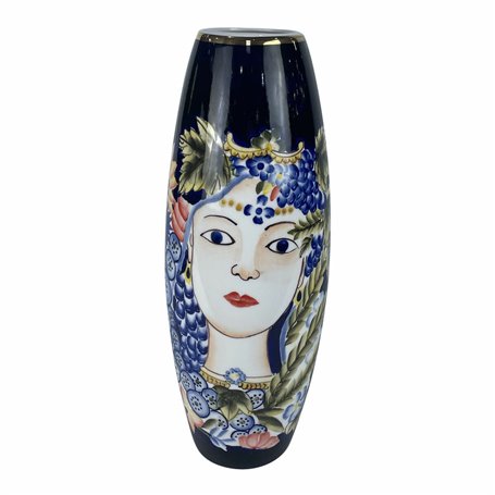 Vase DKD Home Decor 14 x 14 x 39 cm Visage Porcelaine Bleu Multicouleu