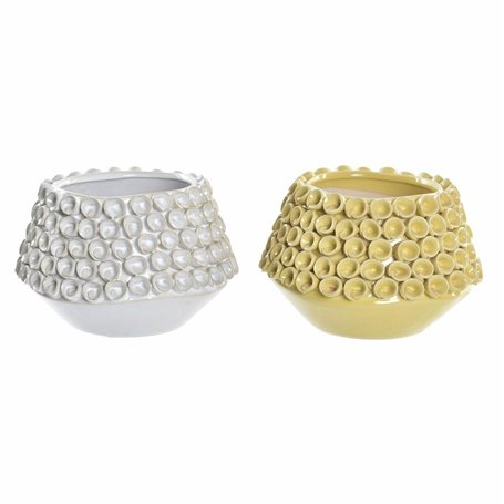 Vase DKD Home Decor Blanc Grès Moderne Moutarde 20 x 20 x 13 cm (2 Uni