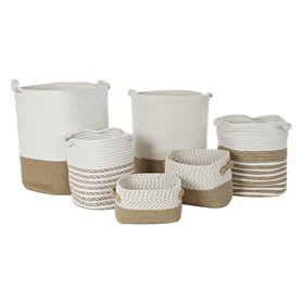 Set de basket DKD Home Decor Blanc Coton Jute (45 x 45 x 54 cm) (6 Piè