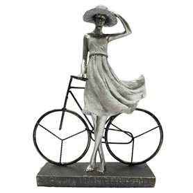 Figurine Décorative DKD Home Decor Femme Argenté Bicyclette Métal Rési