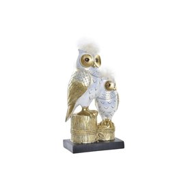 Figurine Décorative DKD Home Decor 14,5 x 9 x 26 cm Hibou Doré Blanc