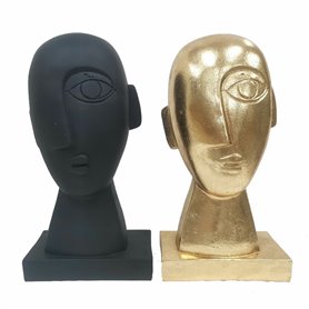 Figurine Décorative DKD Home Decor Visage Noir Doré 14,5 x 10,5 x 27,5