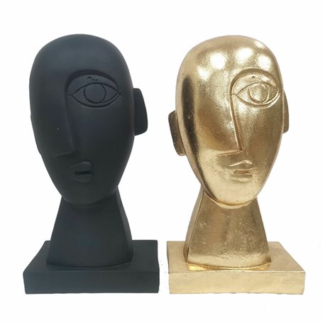 Figurine Décorative DKD Home Decor Visage Noir Doré 14,5 x 10,5 x 27,5