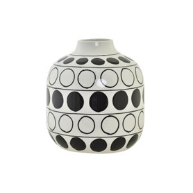 Vase DKD Home Decor Porcelaine Noir Blanc Moderne Cercles 16 x 16 x 18