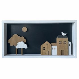 Décoration murale DKD Home Decor Blanc Marron Maisons Urbaine 40 x 3,5