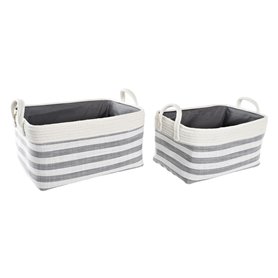 Set de basket DKD Home Decor Rayures Gris Coton (40 x 30 x 23 cm) (2 P