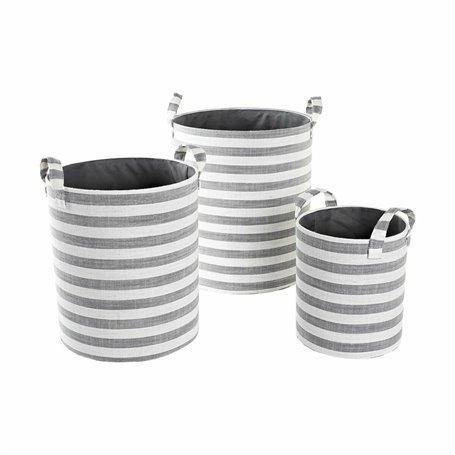 Set de basket DKD Home Decor Gris Rayures Coton (3 Pièces) (35 x 35 x 