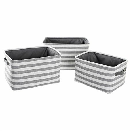 Set de basket DKD Home Decor Gris Rayures Coton (42 x 32 x 25 cm) (3 P