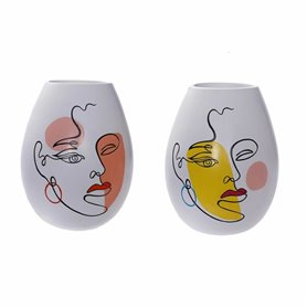 Vase DKD Home Decor 22,5 x 22,5 x 29 cm Visage Blanc Résine Multicoule