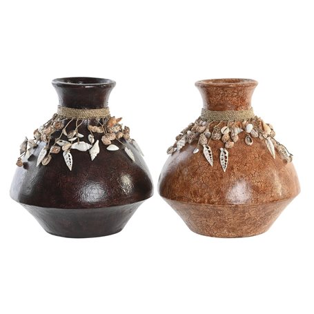 Vase DKD Home Decor Multicouleur Bambou Coquillages 30 x 30 x 32 cm (2