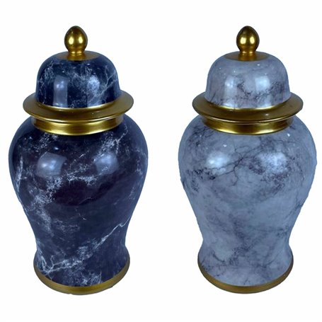 Potiche DKD Home Decor 22 x 22 x 42 cm 22 x 22 x 44 cm Porcelaine Bleu