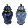 Potiche DKD Home Decor Porcelaine Bleu Doré Marbre Moderne 17 x 17 x 3